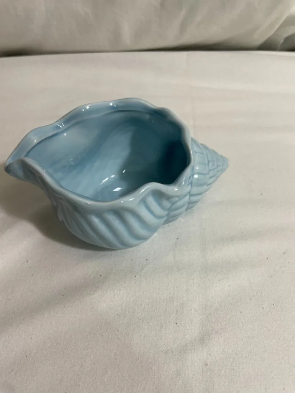Vintage Light Blue Ceramic Seashell Planter Vase Coastal Beach Decor Shell Pot
